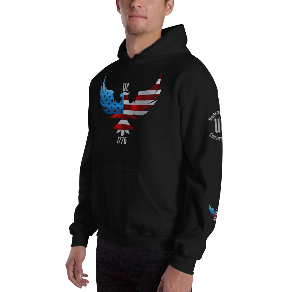 "Patriot Eagle" with 1776 & UC on Front (UC stands for Underground Conservatives) and Repeated on Sleeve- Unisex Hoodie