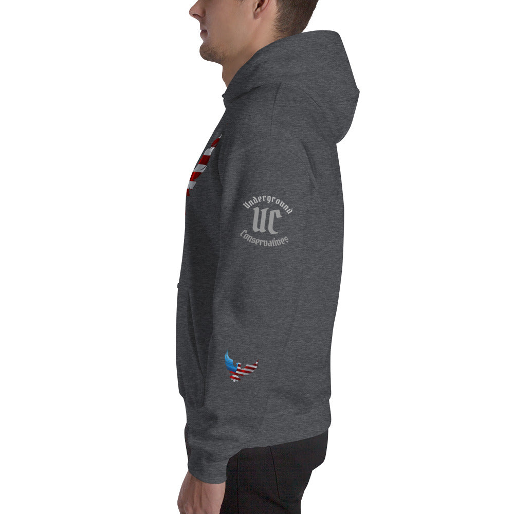 "Patriot Eagle" with 1776 & UC on Front (UC stands for Underground Conservatives) and Repeated on Sleeve- Unisex Hoodie